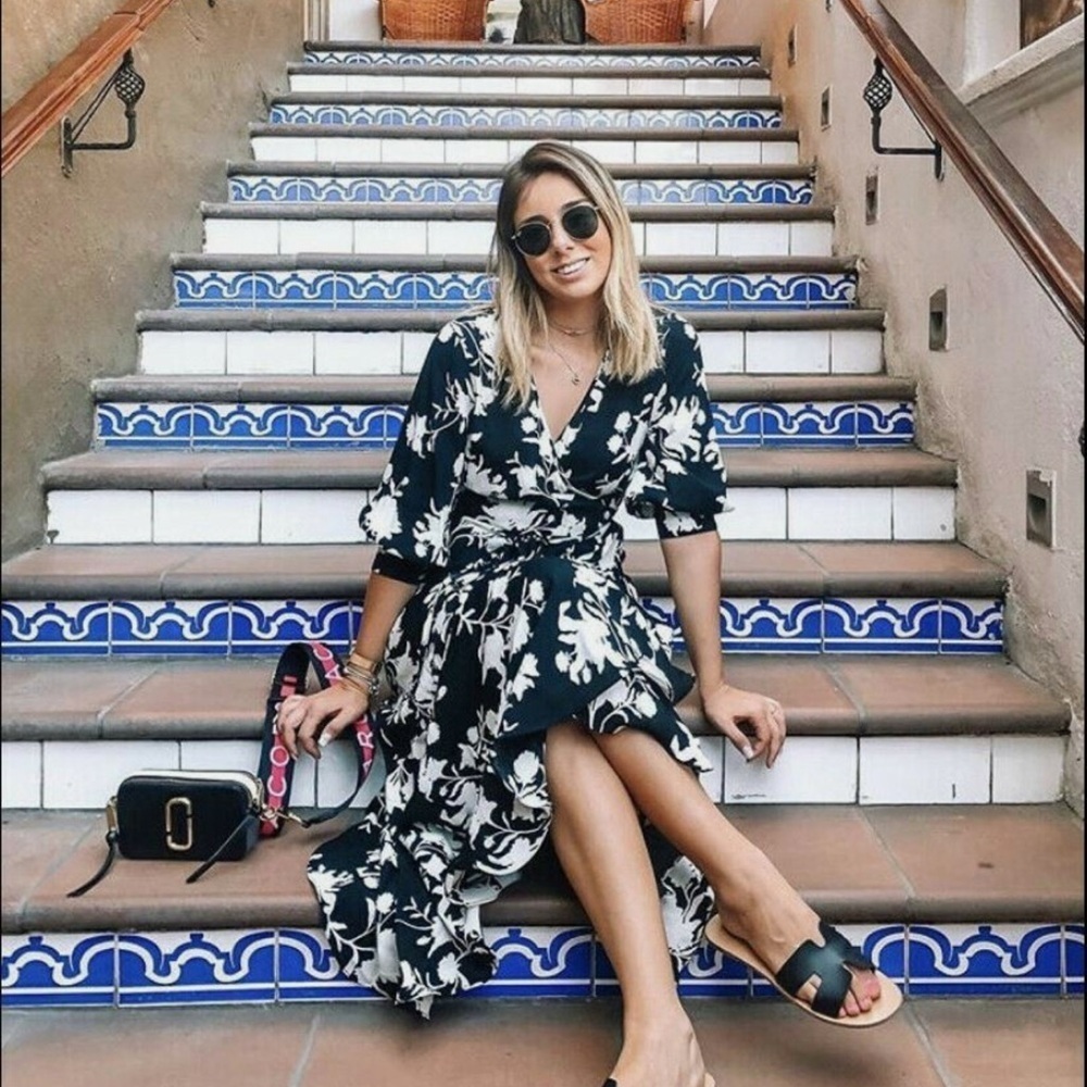 Johanna Ortiz x H&M Wrap Dress Black White Orchid Floral